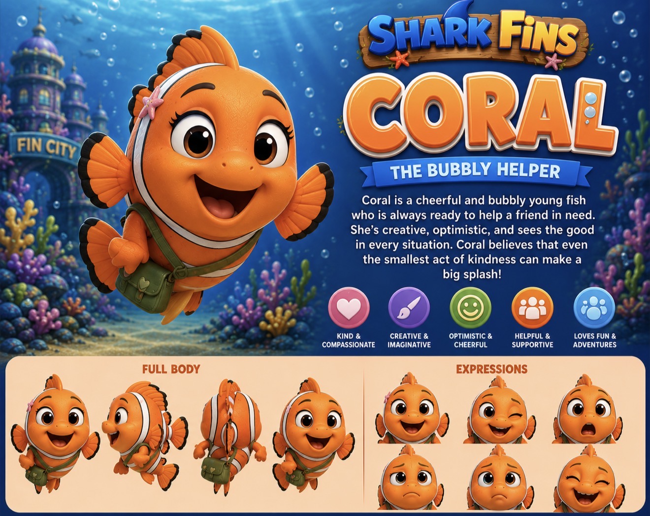 Coral, The Bubbly Helper, character sheet